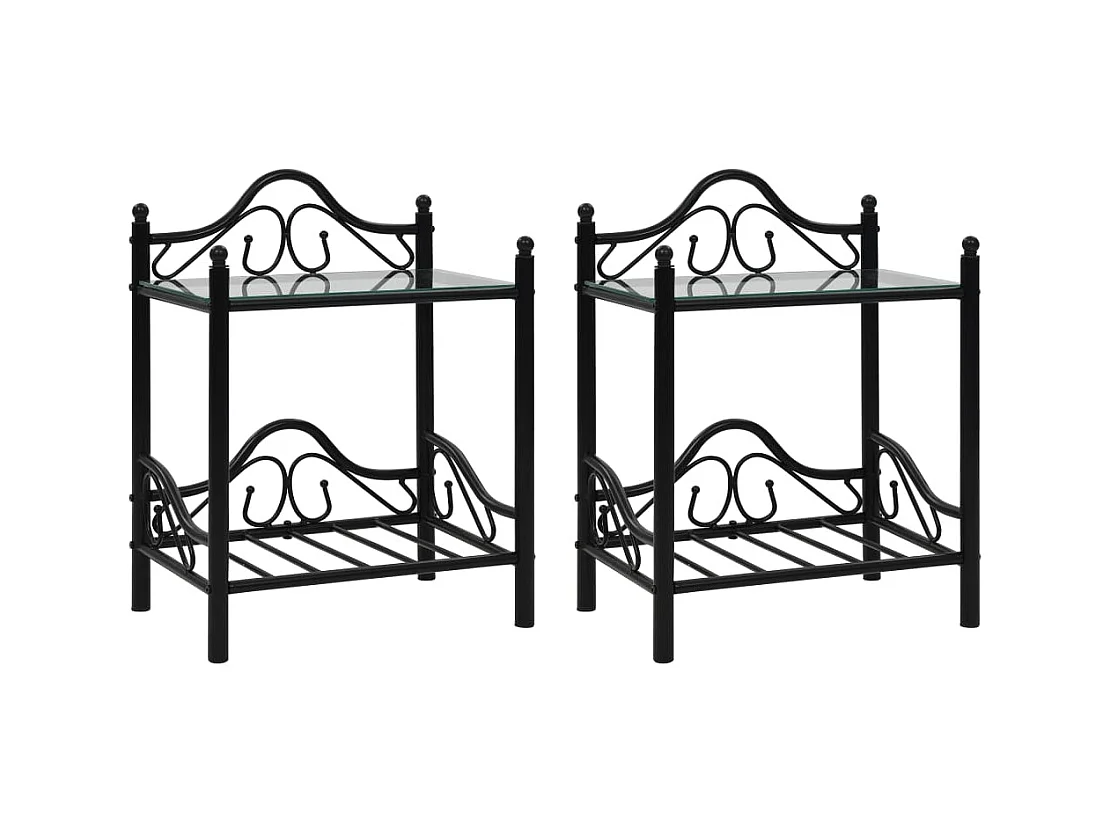 lot de 2 Tables de chevet Acier et verre trempé 45x30,5x60 cm Noir QPD66836