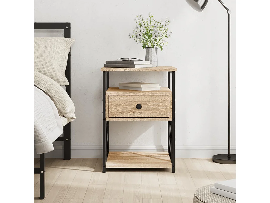 Mesita de noche madera de ingeniería roble Sonoma 40x42x55 cm ES62723
