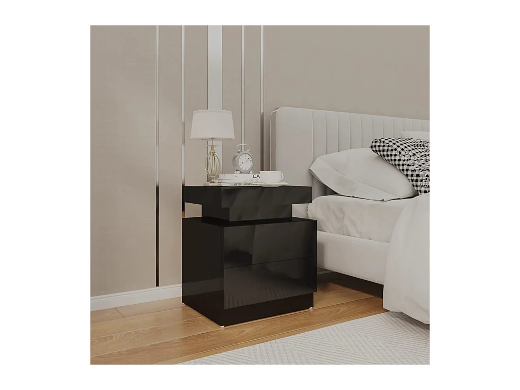 Table de chevet Noir brillant 45x35x52 cm Aggloméré KEFWE63446