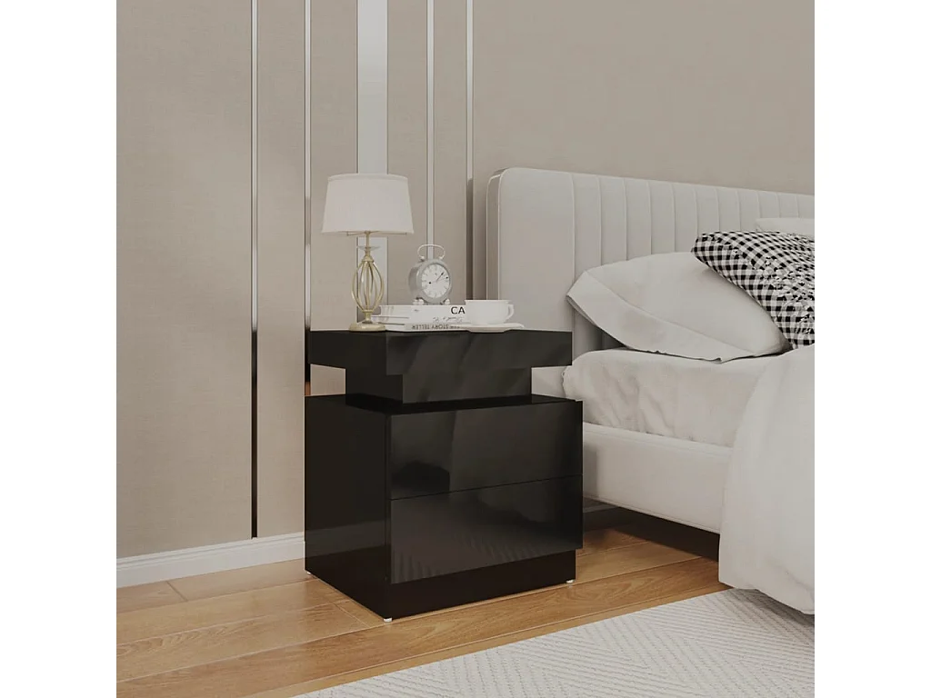 Comodino | Tavolino da notte | Tavolino da letto Nero Lucido 45x35x52 cm in Legno Multistrato