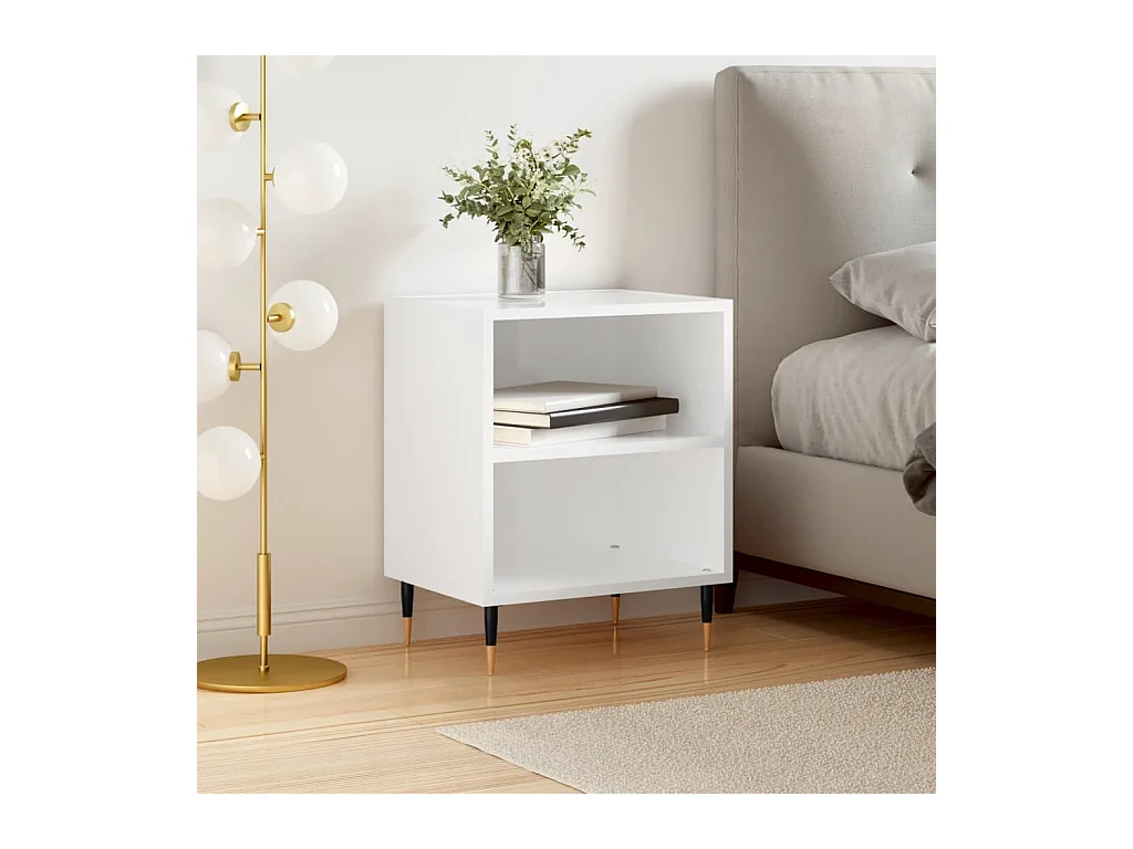 Table de chevet blanc brillant 40x30x50 cm bois d'ingénierie QPD34800