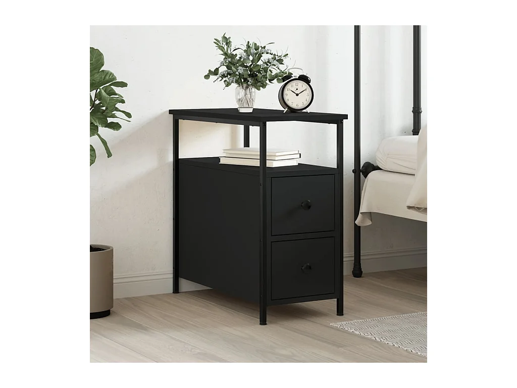 Mesita de noche madera de ingeniería negro 30x60x60 cm ES48396