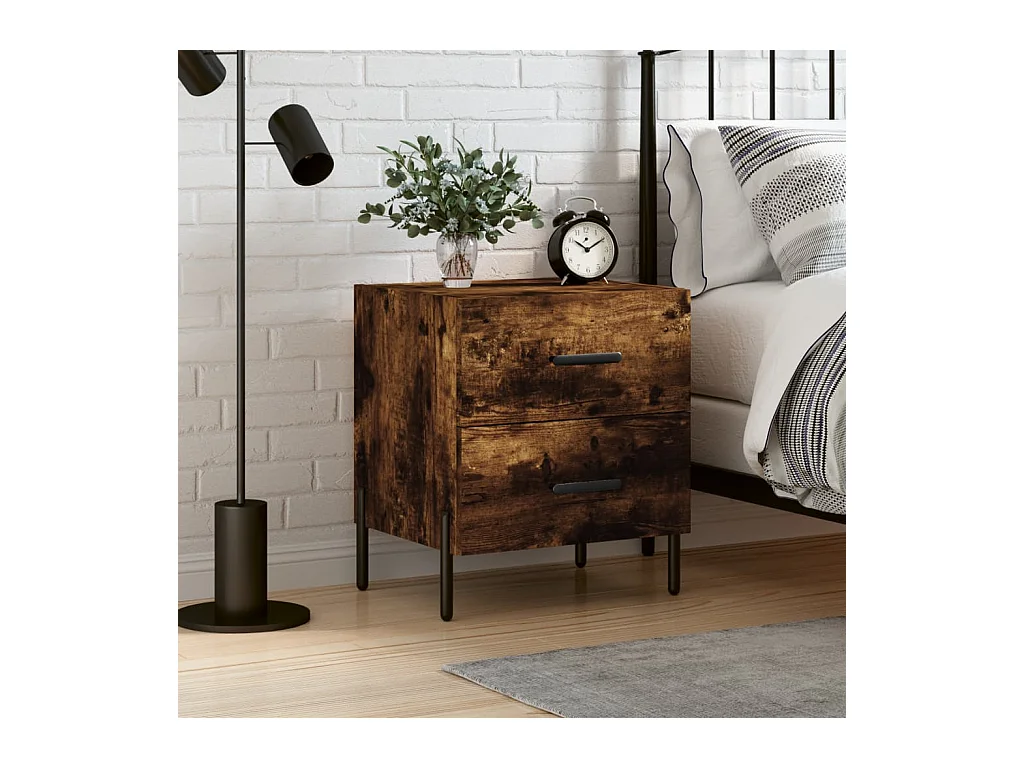 Table de chevet chêne fumé 40x35x47,5 cm bois d'ingénierie QPD72387