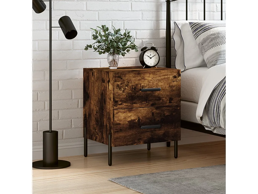 Table de chevet chêne fumé 40x35x47,5 cm bois d'ingénierie QPD72387