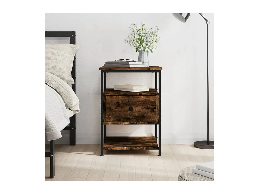 Table de chevet chêne fumé 40x42x56 cm bois d'ingénierie QPD10573