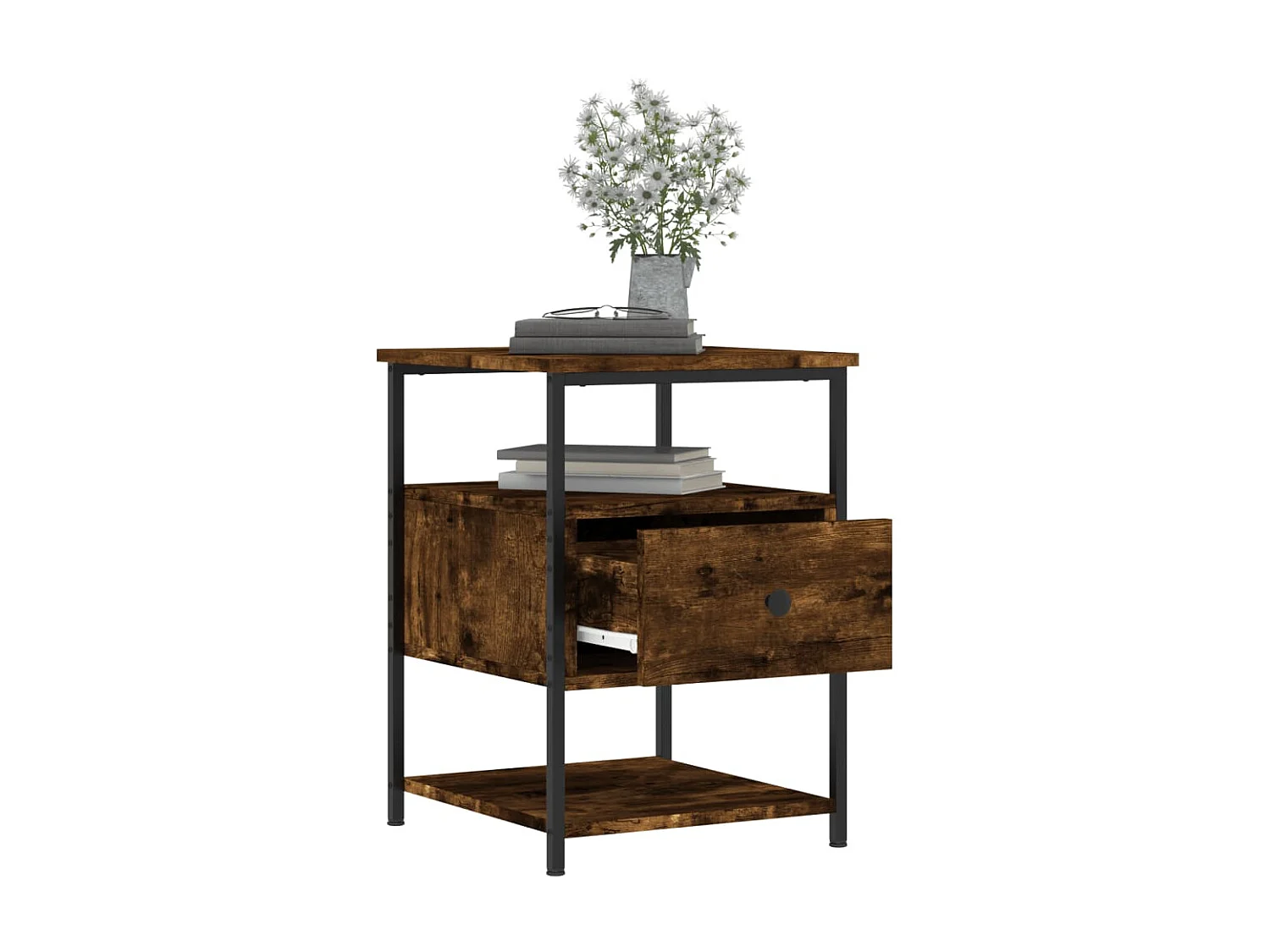 Table de chevet chêne fumé 40x42x56 cm bois d'ingénierie QPD10573