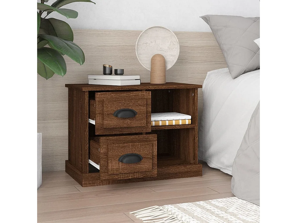 Table de chevet chêne marron 60x35,5x45 cm KEFWE95858