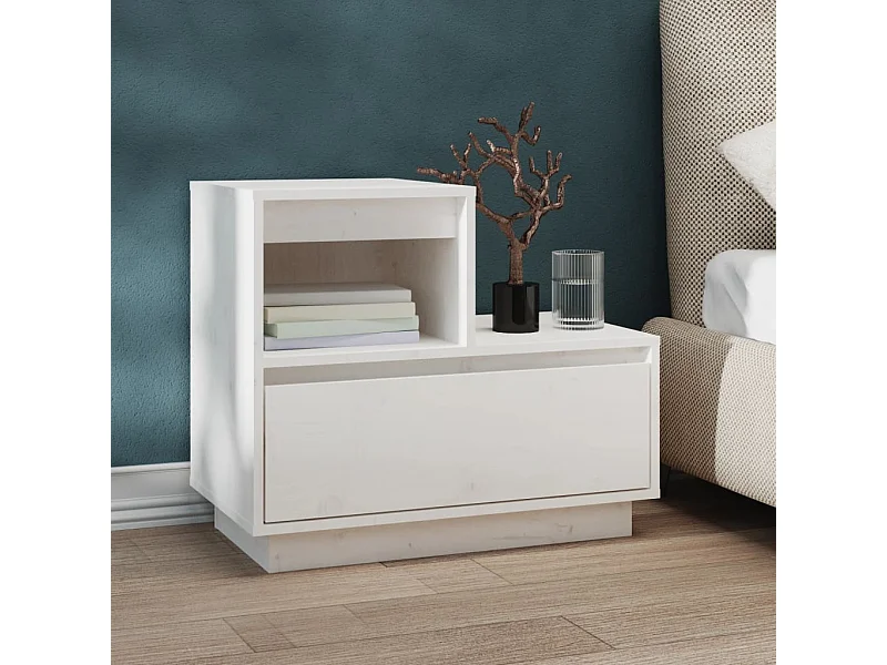 Mesa de cabeceira 60x34x51 cm madeira de pinho maciça branco PT55982