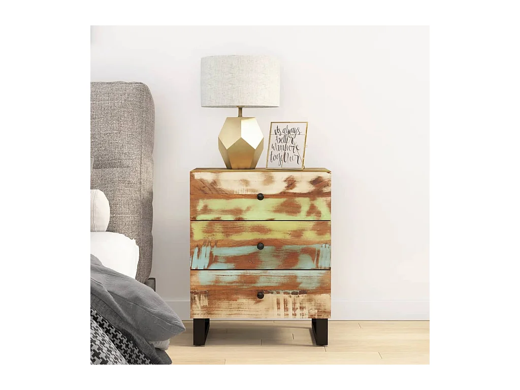 Mesita de noche madera reciclada y contrachapada 50x33x62 cm ES12724