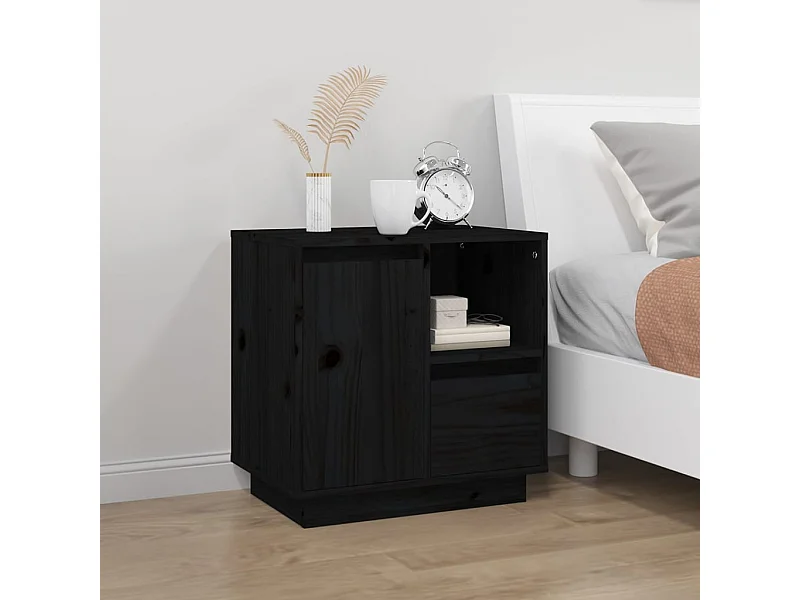 Mesita de noche madera maciza de pino negro 50x34x50 cm ES45806