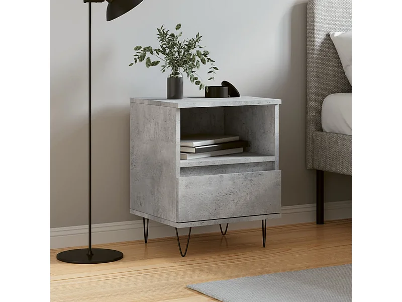 Table de chevet gris béton 40x35x50 cm bois d'ingénierie QPD12907