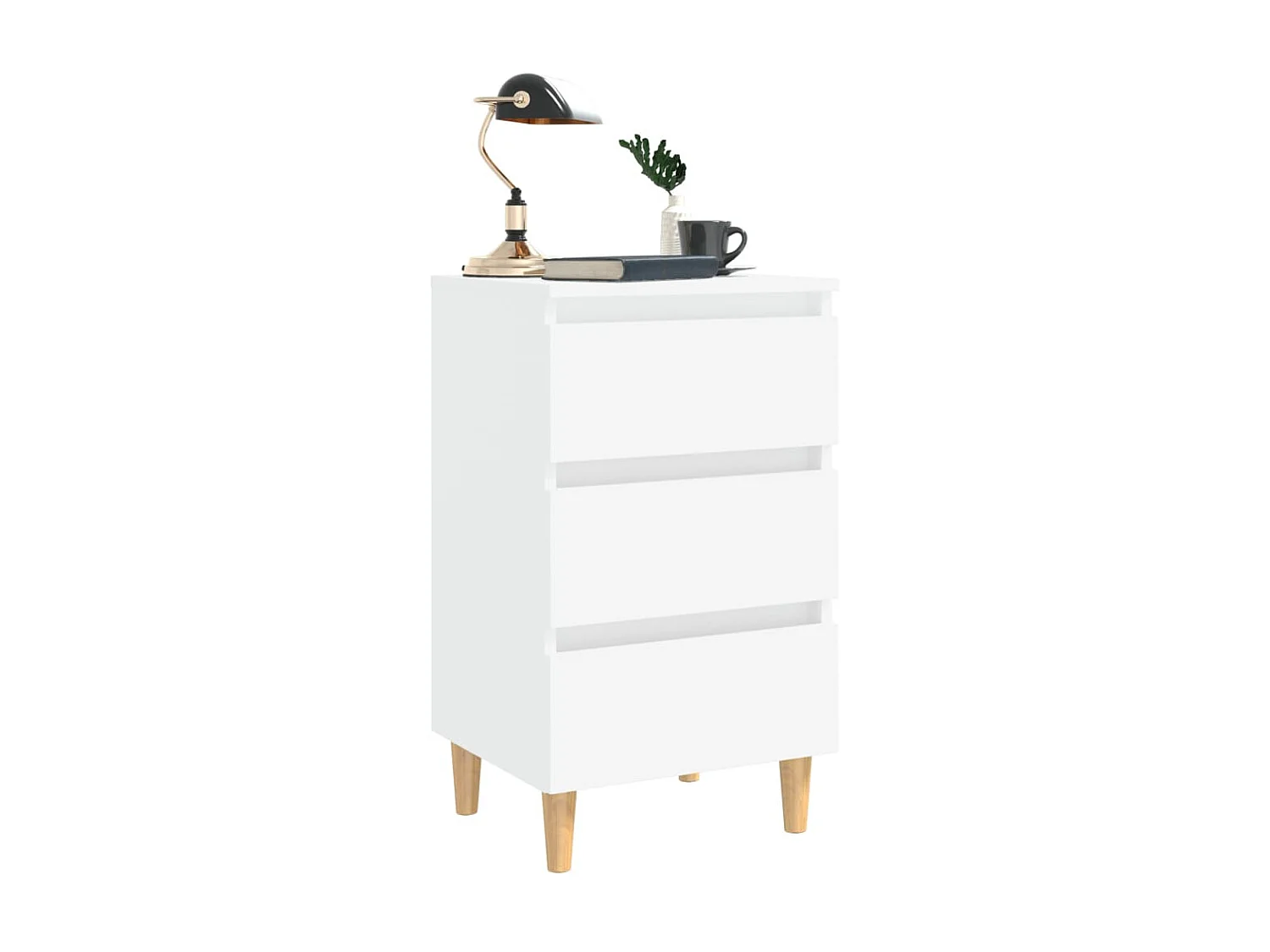 Table de chevet avec pieds en bois solide Blanc 40x35x69 cm KEFWE63892