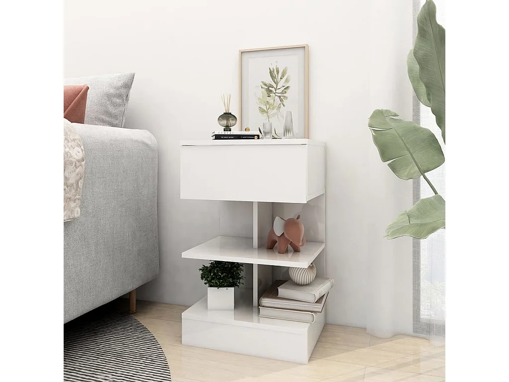 Mesa de cabeceira 40x35x65 cm contraplacado branco brilhante PT82759