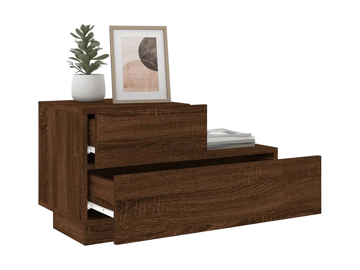 Table de chevet avec lumières LED chêne marron 70x36x40,5 cm KEFWE48862