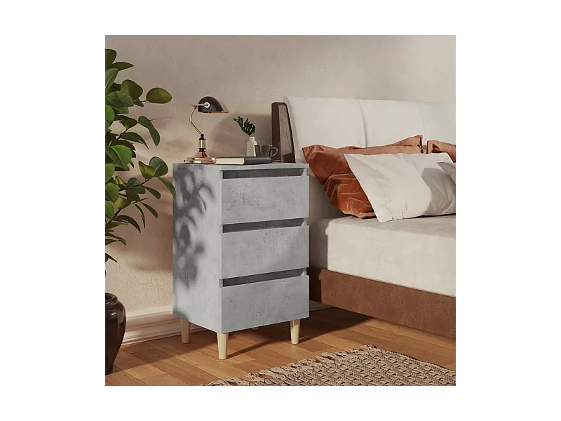 Table de chevet avec pieds en bois solide Gris béton 40x35x69cm KEFWE14761
