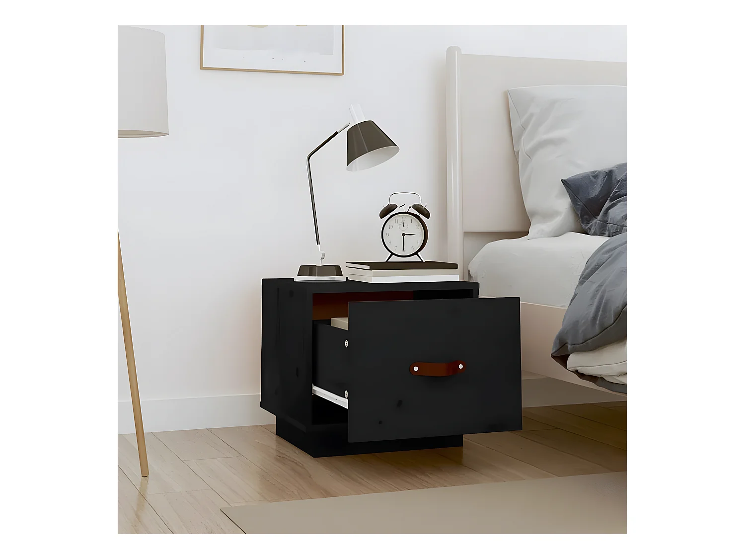Table de chevet Noir 40x34x35 cm Bois de pin solide KEFWE41538