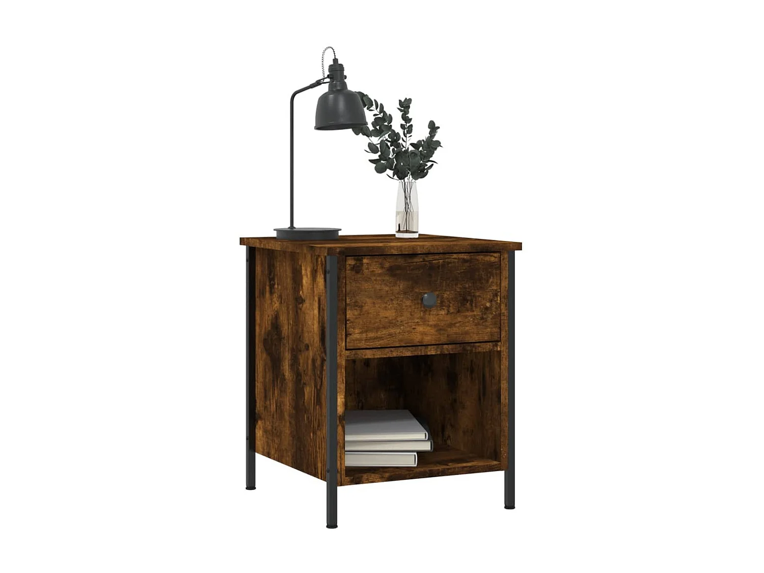 Mesita de noche madera de ingeniería roble ahumado 40x42x50 cm ES16313