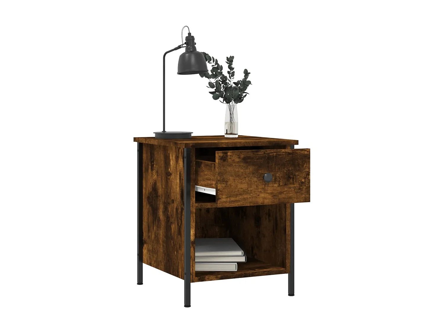 Mesita de noche madera de ingeniería roble ahumado 40x42x50 cm ES16313