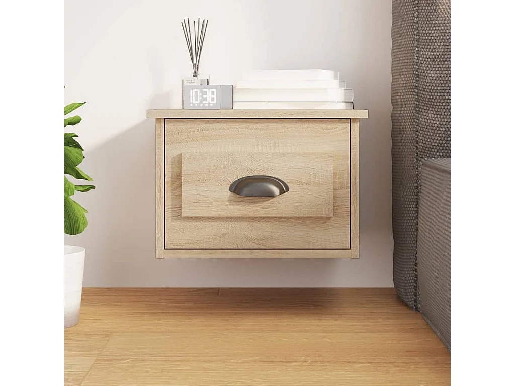 Mesita de noche de pared color roble Sonoma 41,5x36x28 cm ES27237