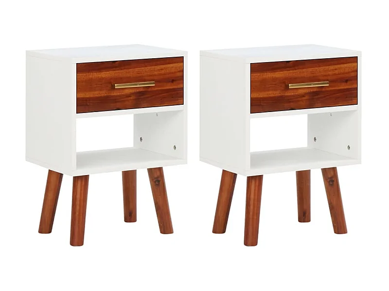 Lote de 2 Mesitas de noche de madera maciza acacia 40x30x57 cm ES90963