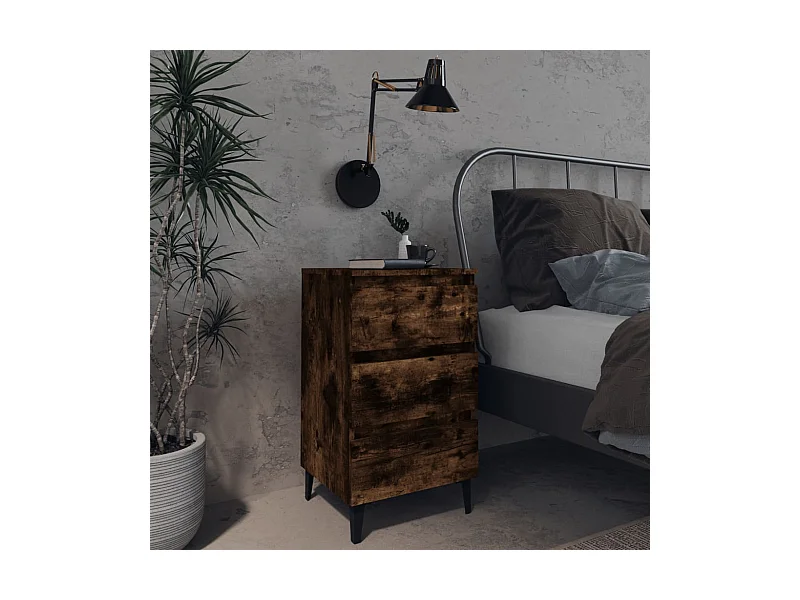 Nachtkastje met metalen poten 40x35x69 cm gerookt eikenkleurig NL79666