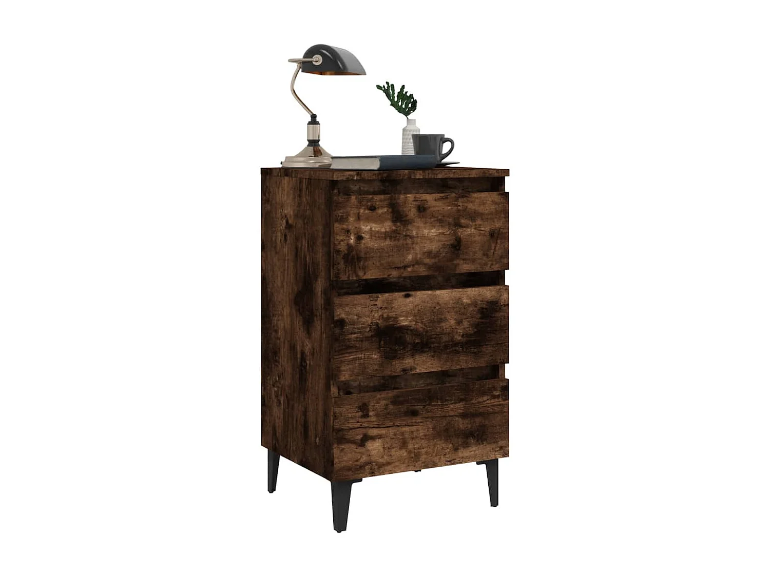 Table de chevet avec pieds en métal Chêne fumé 40x35x69 cm KEFWE40939