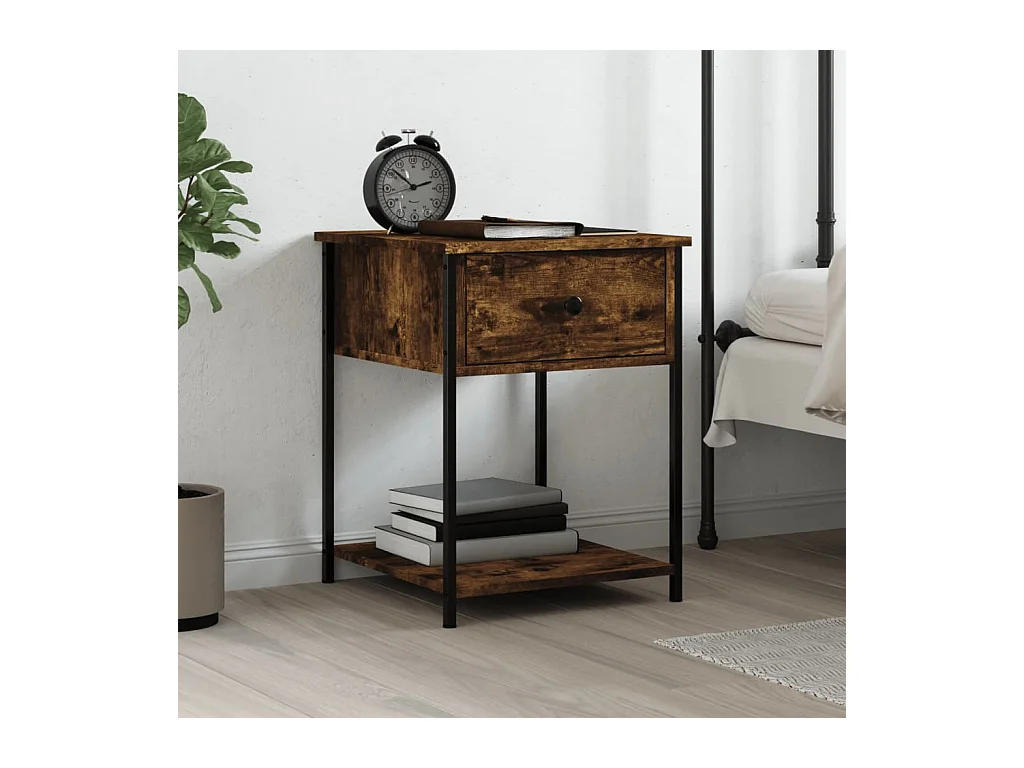 Table de chevet chêne fumé 44x45x58 cm bois d'ingénierie QPD39614