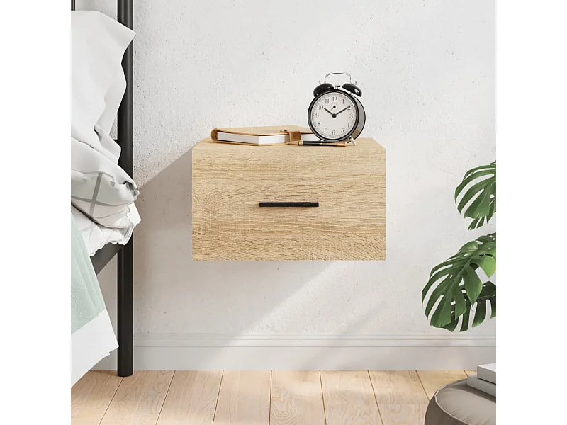 Mesita de noche de pared color roble Sonoma 35x35x20 cm ES22385