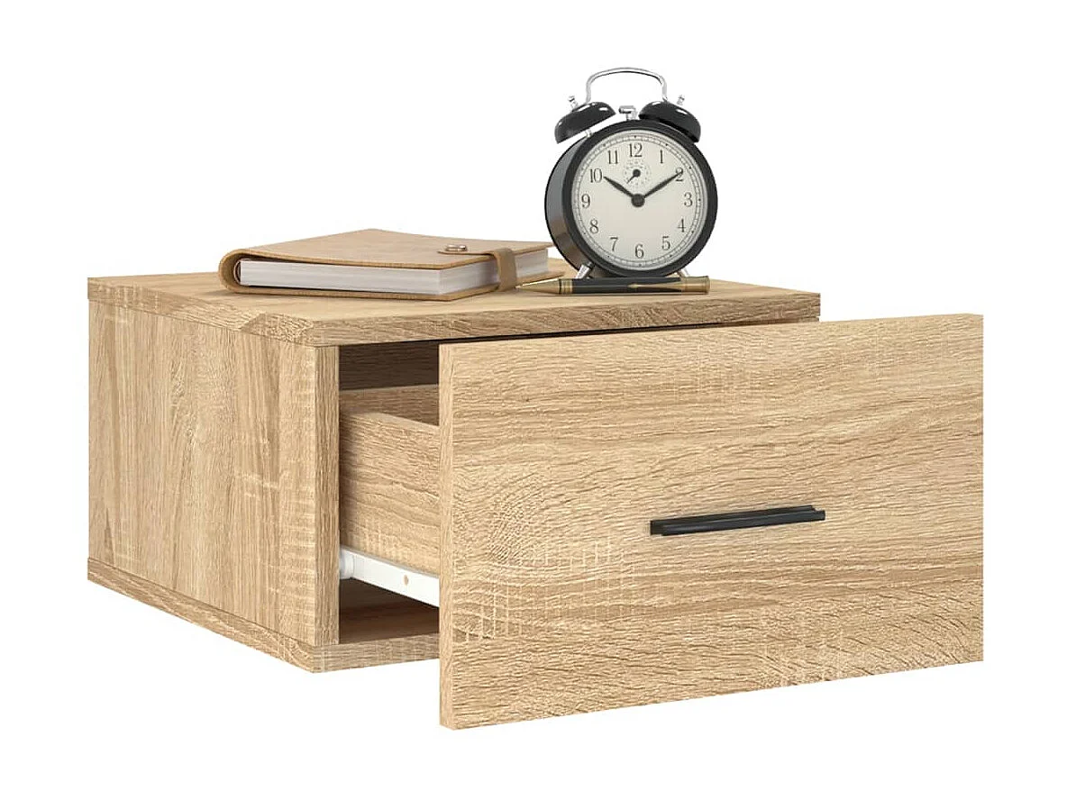 Mesita de noche de pared color roble Sonoma 35x35x20 cm ES22385