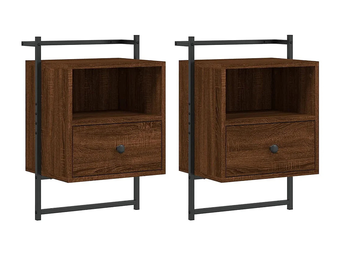 lot de 2 Tables de chevet murales chêne brun 40x30x61 cm QPD44117