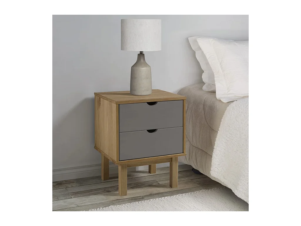 Table de chevet OTTA Marron et gris 46x39,5x57 cm Bois de pin KEFWE34426