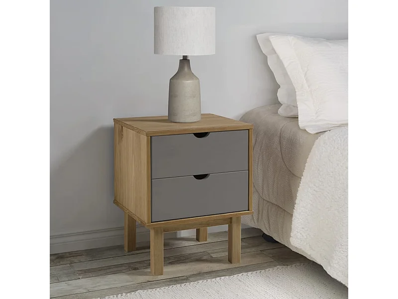Nachtkastje OTTA 45x39x57 cm grenenhout bruin en grijs NL83608
