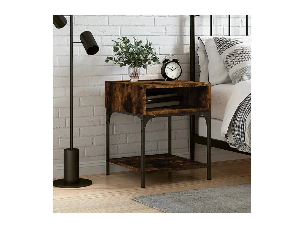 Table de chevet chêne fumé 40x41x50 cm bois d'ingénierie QPD99856