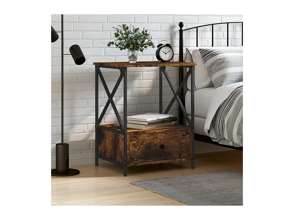 Table de chevet chêne fumé 50x41x65 cm bois d'ingénierie QPD73603