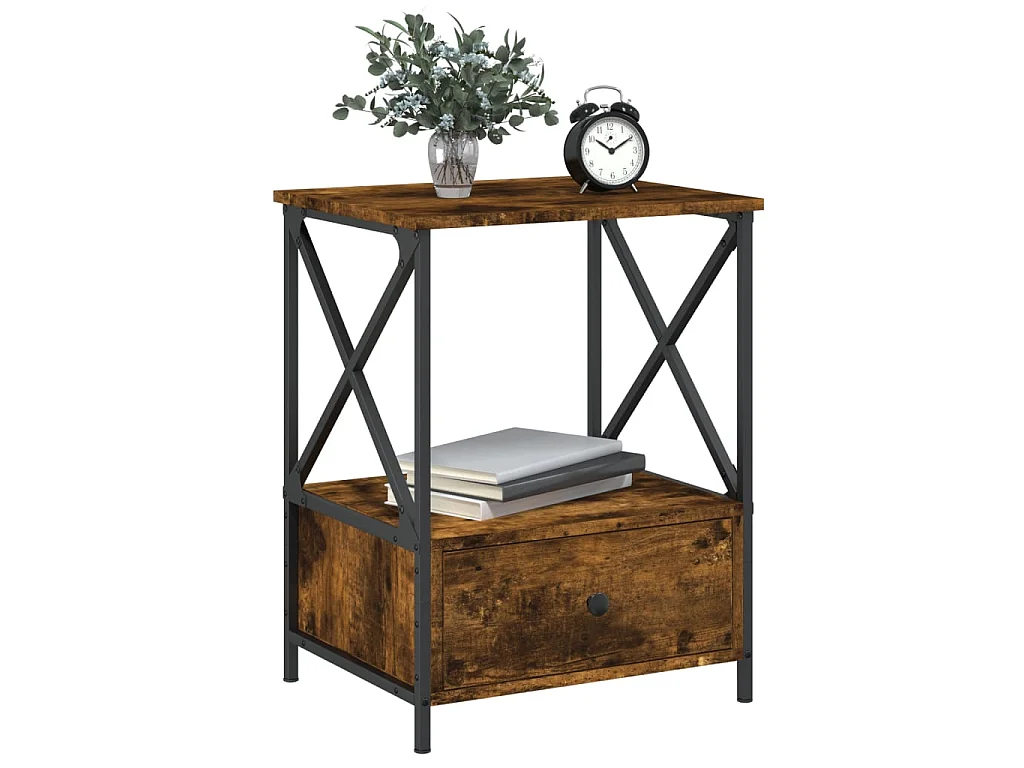Table de chevet chêne fumé 50x41x65 cm bois d'ingénierie QPD73603