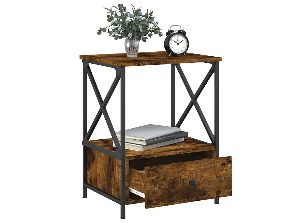 Table de chevet chêne fumé 50x41x65 cm bois d'ingénierie QPD73603