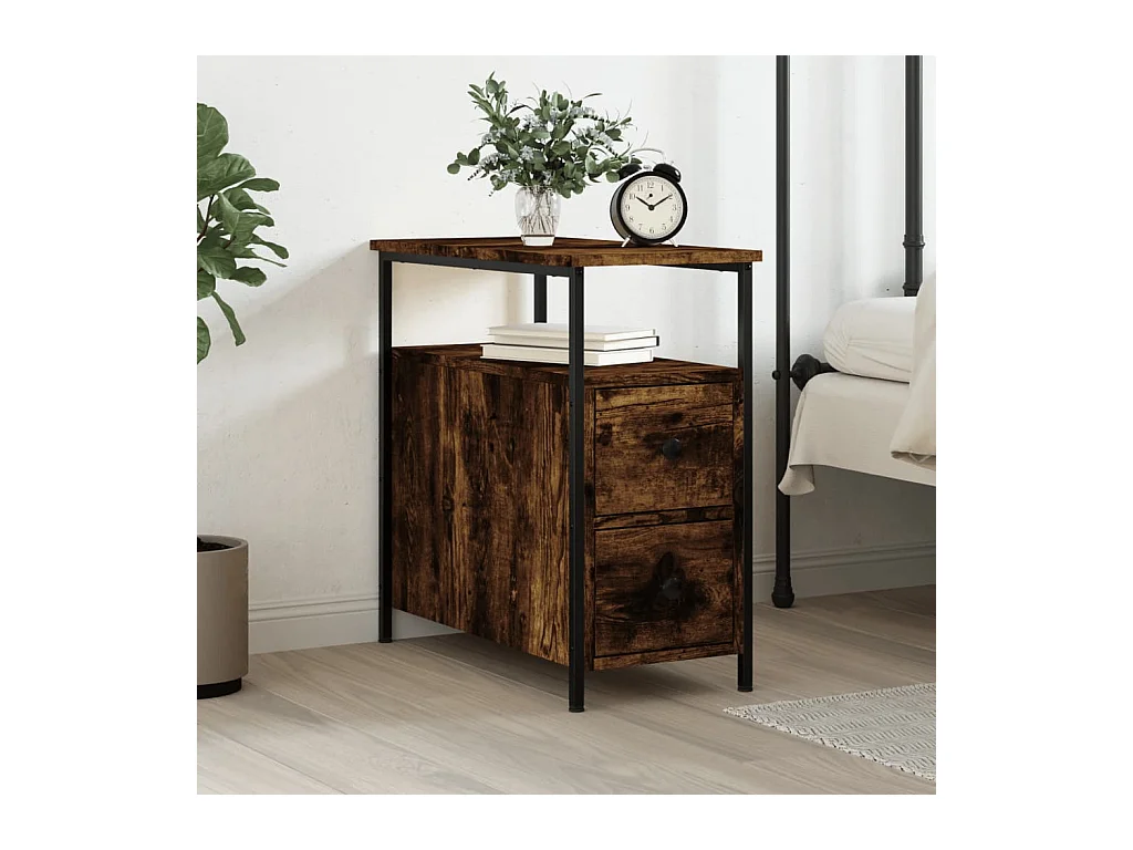 Table de chevet chêne fumé 30x60x60 cm bois d'ingénierie QPD95629