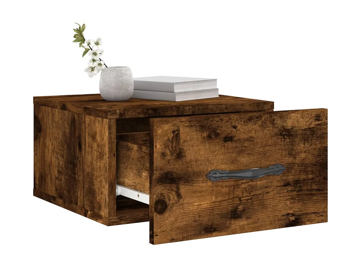 Table de chevet murale chêne fumé 35x35x20 cm QPD82626