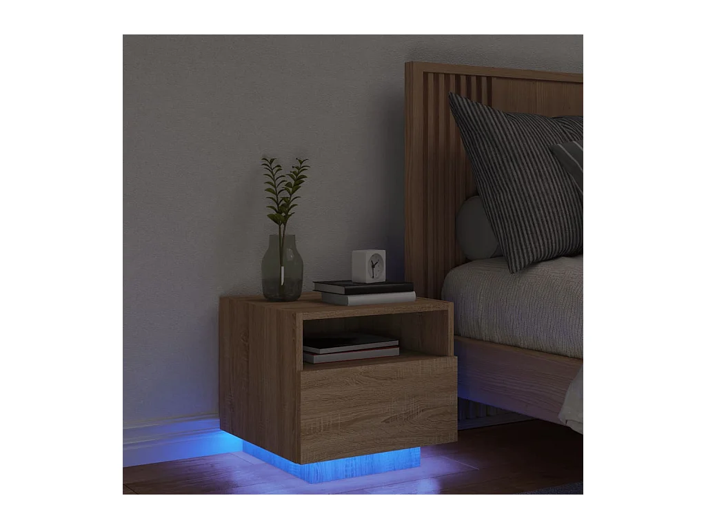 Table de chevet avec lumières LED chêne sonoma 40x39x37 cm KEFWE65057
