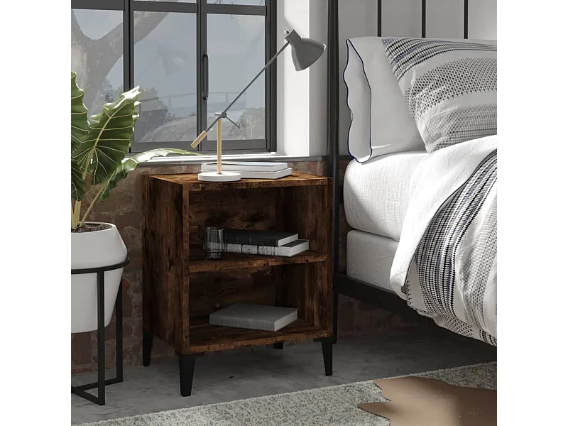 Table de chevet avec pieds en métal Chêne fumé 40x30x50 cm KEFWE20773