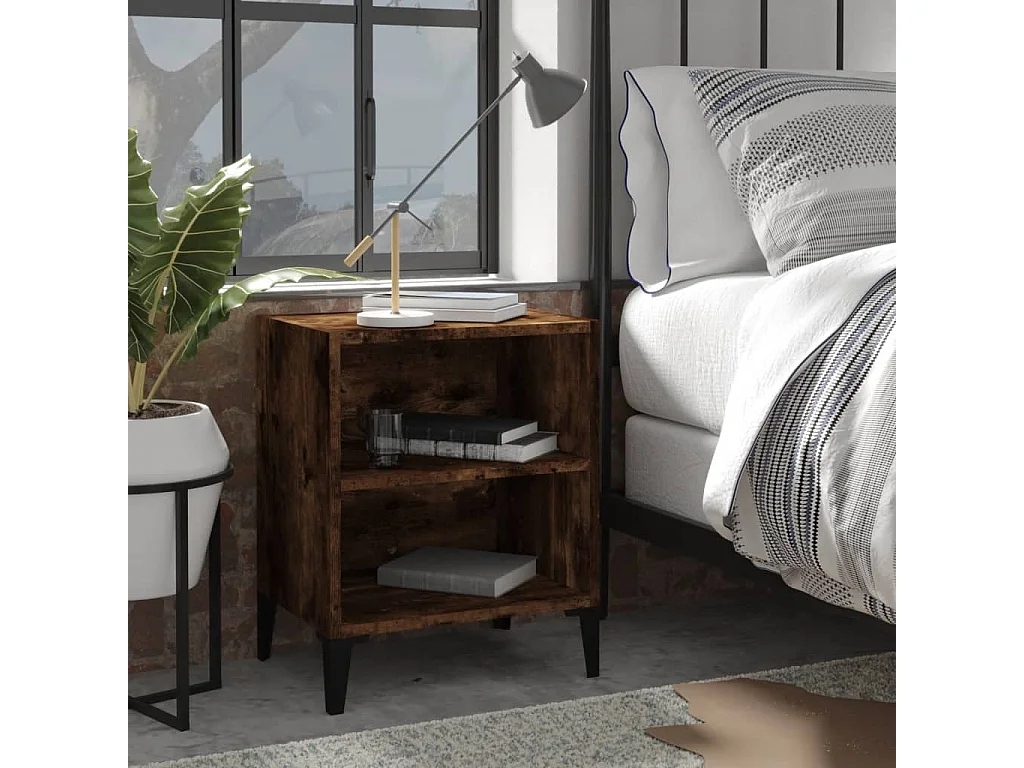 Table de chevet avec pieds en métal Chêne fumé 40x30x50 cm KEFWE20773