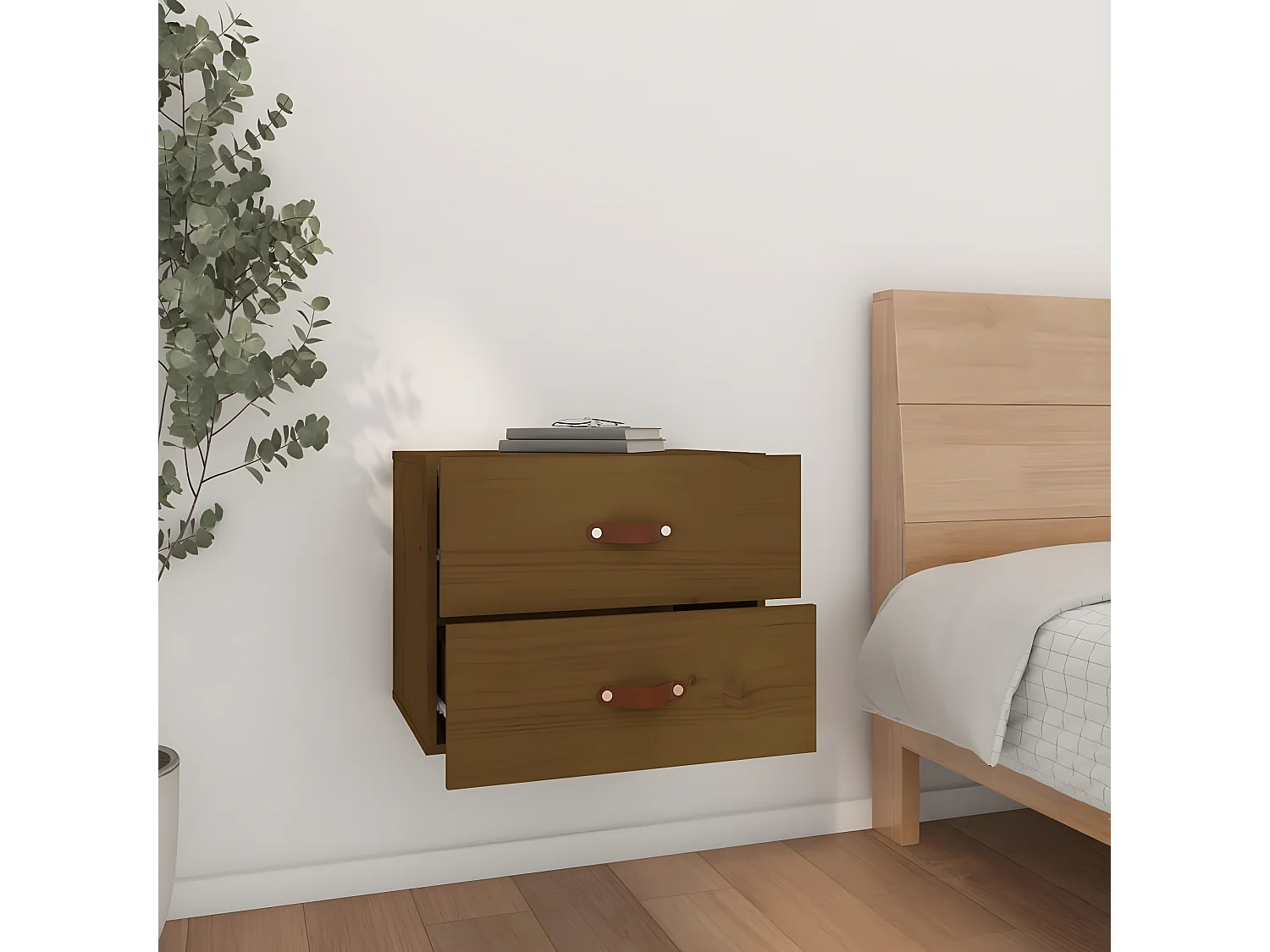 Table de chevet murale Marron miel 50x36x40 cm KEFWE20558