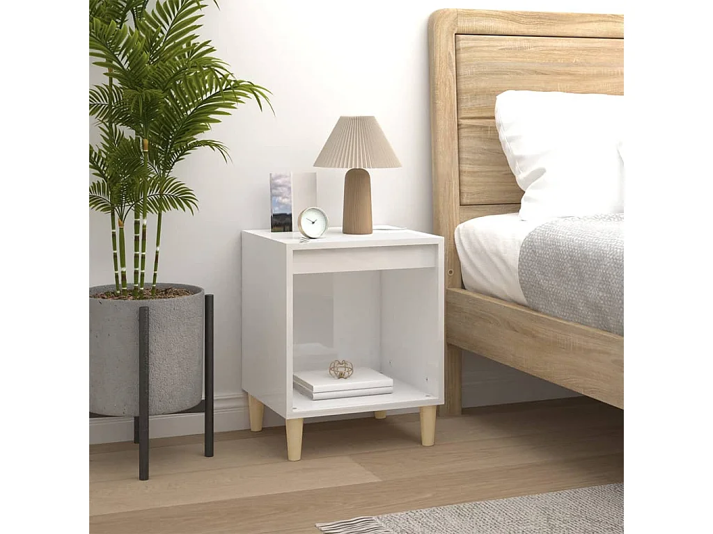 Nachtkastje 40x35x50 cm bewerkt hout hoogglans wit NL30549