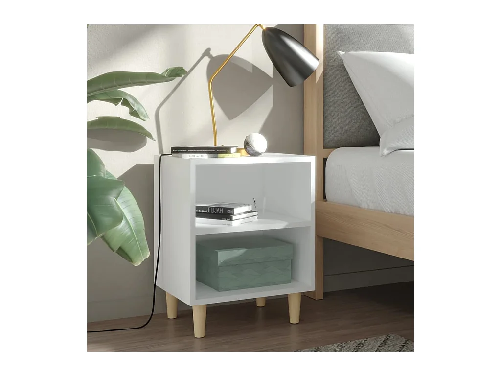 Table de chevet avec pieds en bois massif Blanc 40x30x50 cm KEFWE29329