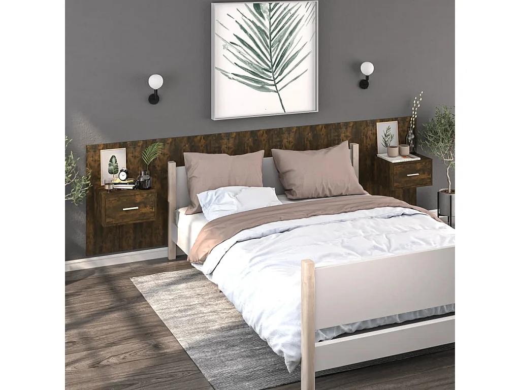 Mesa de cabeceira de montagem na parede cor carvalho fumado PT77684