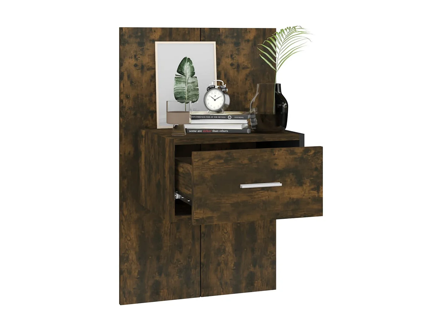 Mesa de cabeceira de montagem na parede cor carvalho fumado PT77684