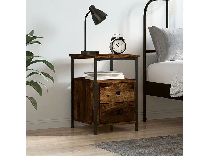 Table de chevet chêne fumé 34x35,5x50 cm bois d'ingénierie QPD75576
