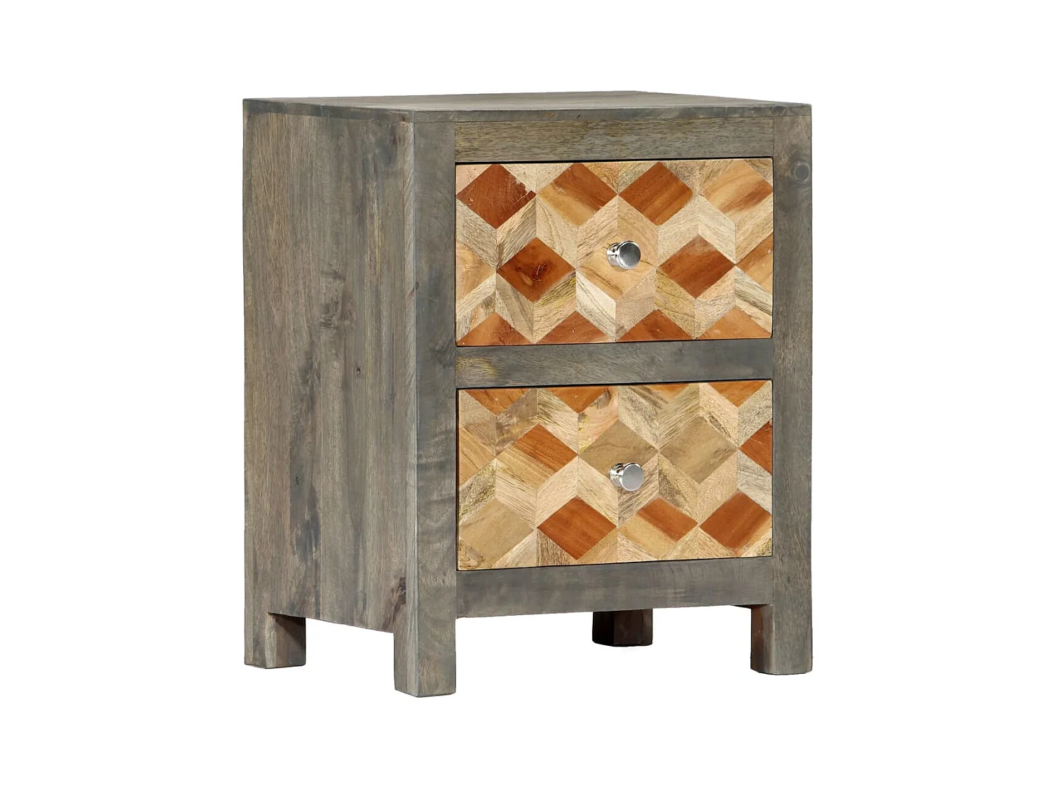 Table de chevet Gris 40x30x50 cm Bois de manguier massif KEFWE81808