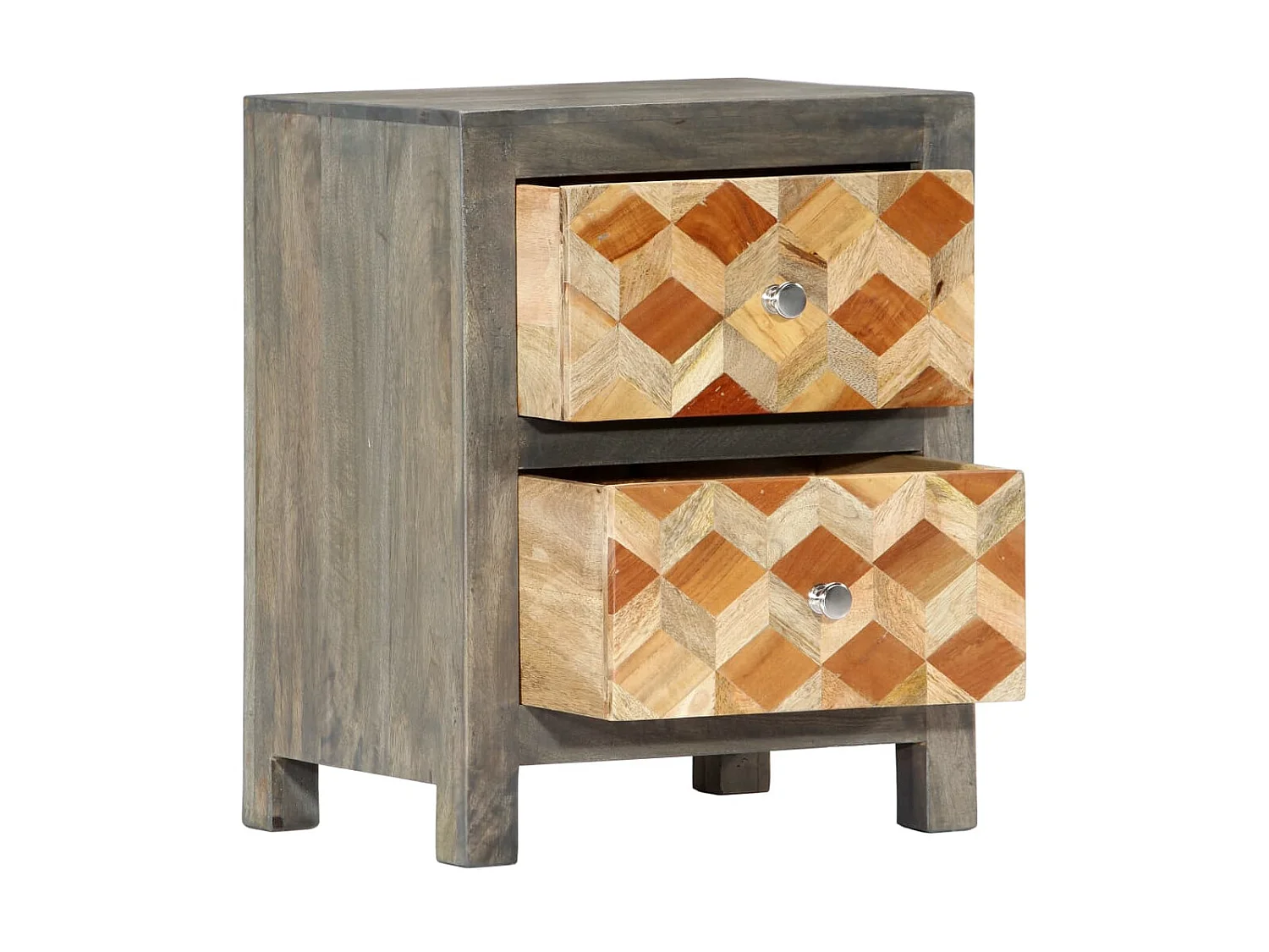 Table de chevet Gris 40x30x50 cm Bois de manguier massif KEFWE81808