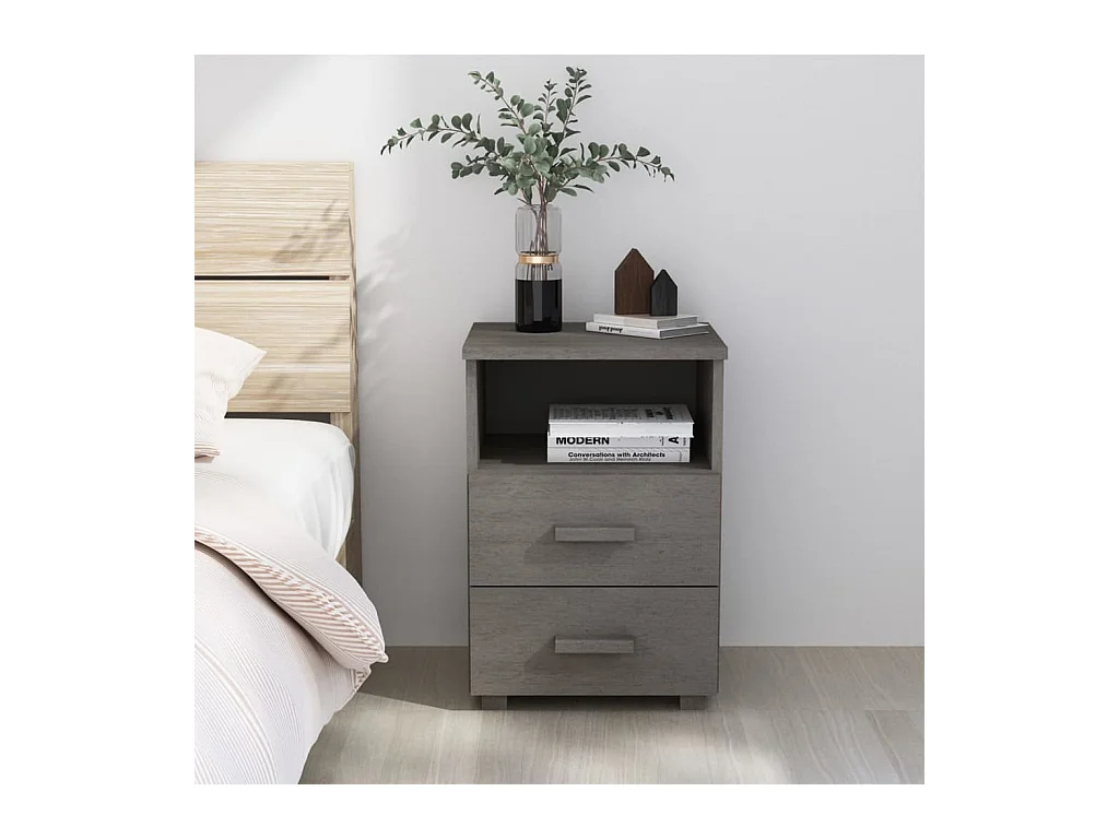 Table de chevet HAMAR Gris clair 40x35x62 cm Bois de pin massif KEFWE84958
